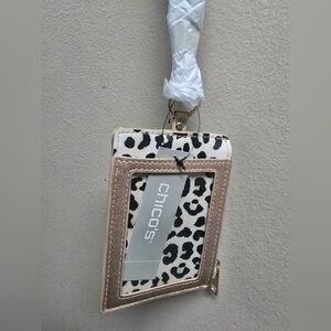 NWT Chicos Chain Leopard Lanyard ID Holder Gold Tone NWT String Chain